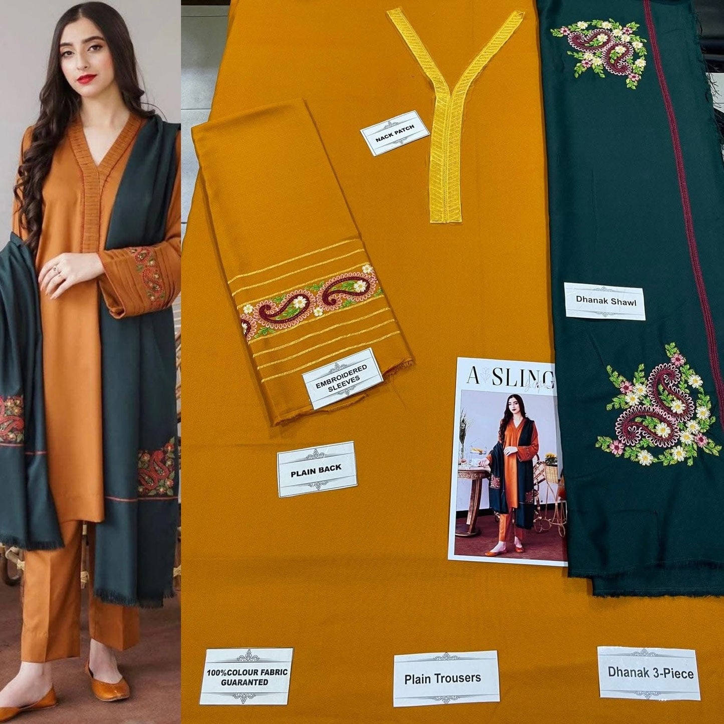 Luxury Embroidered 3-Piece in DHANAK UNSTICED