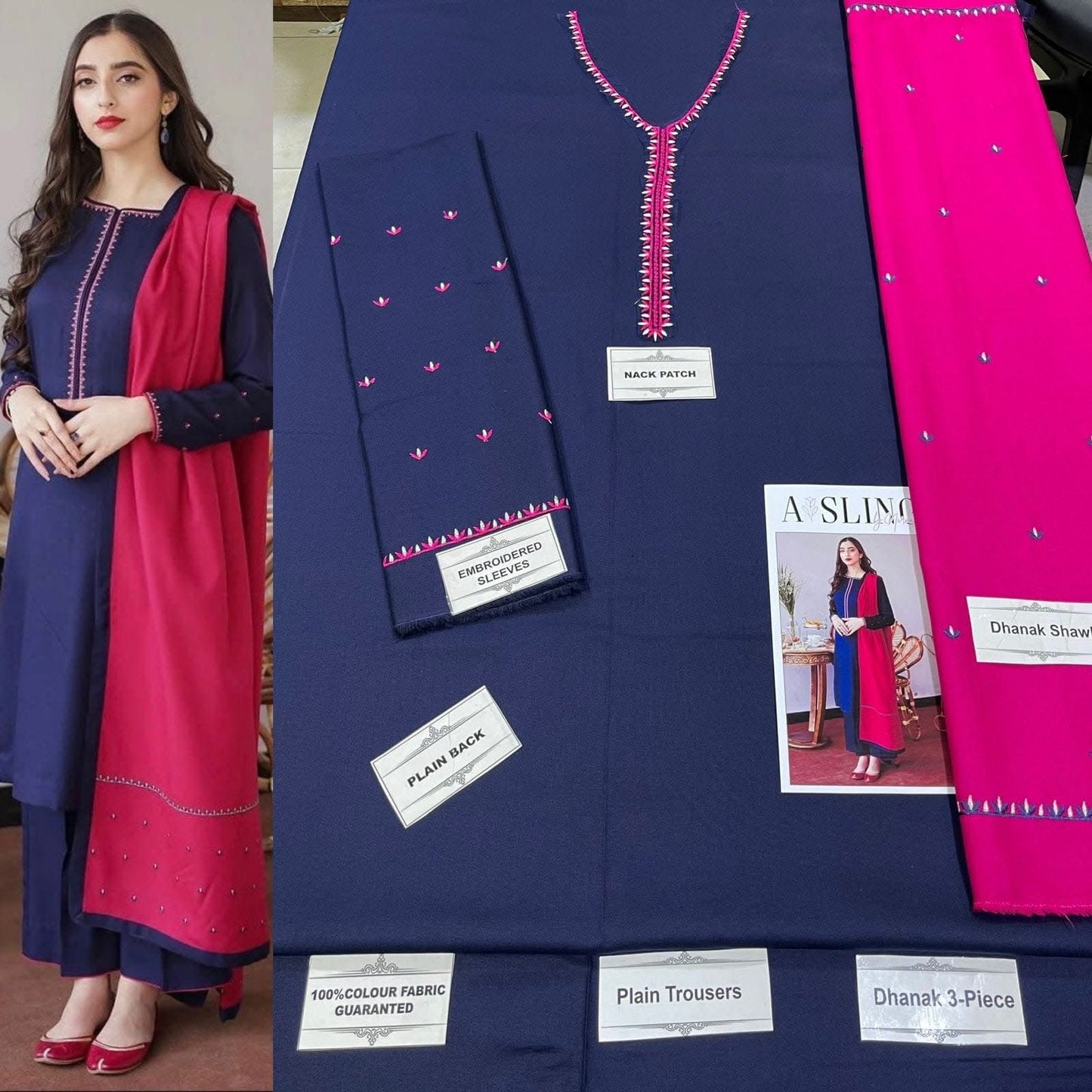 Luxury Embroidered 3-Piece in DHANAK UNSTICED