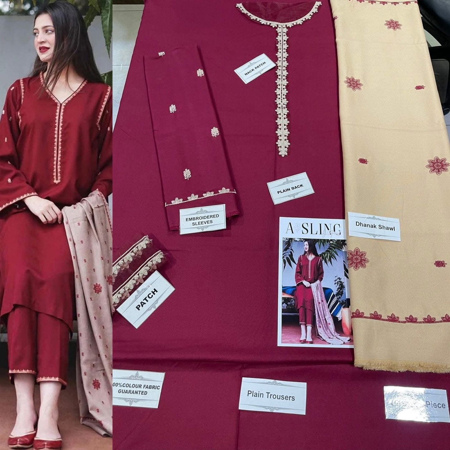 Luxury Embroidered 3-Piece in DHANAK UNSTICED