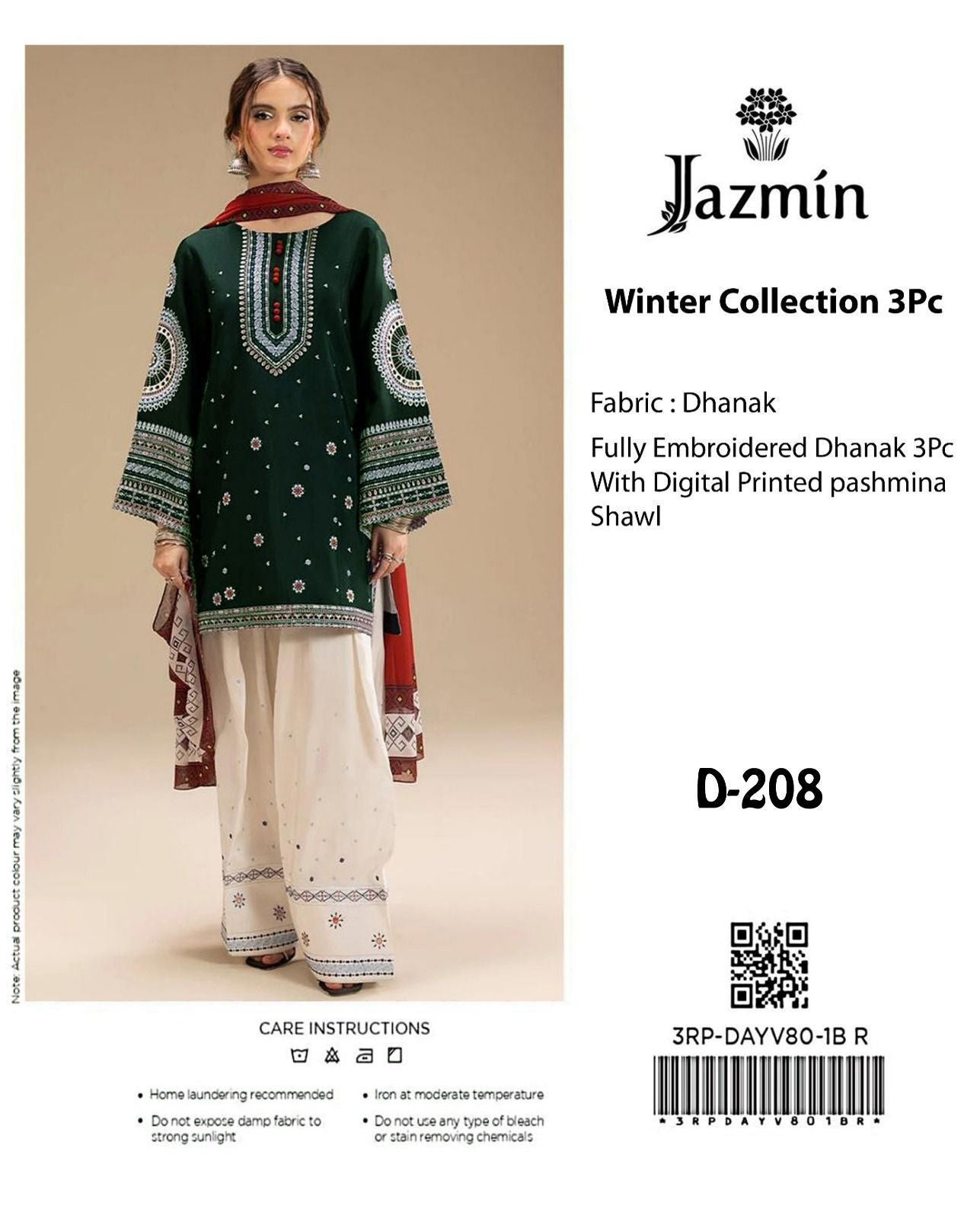 Luxury Embroidered 3-Piece in DHANAK UNSTICED