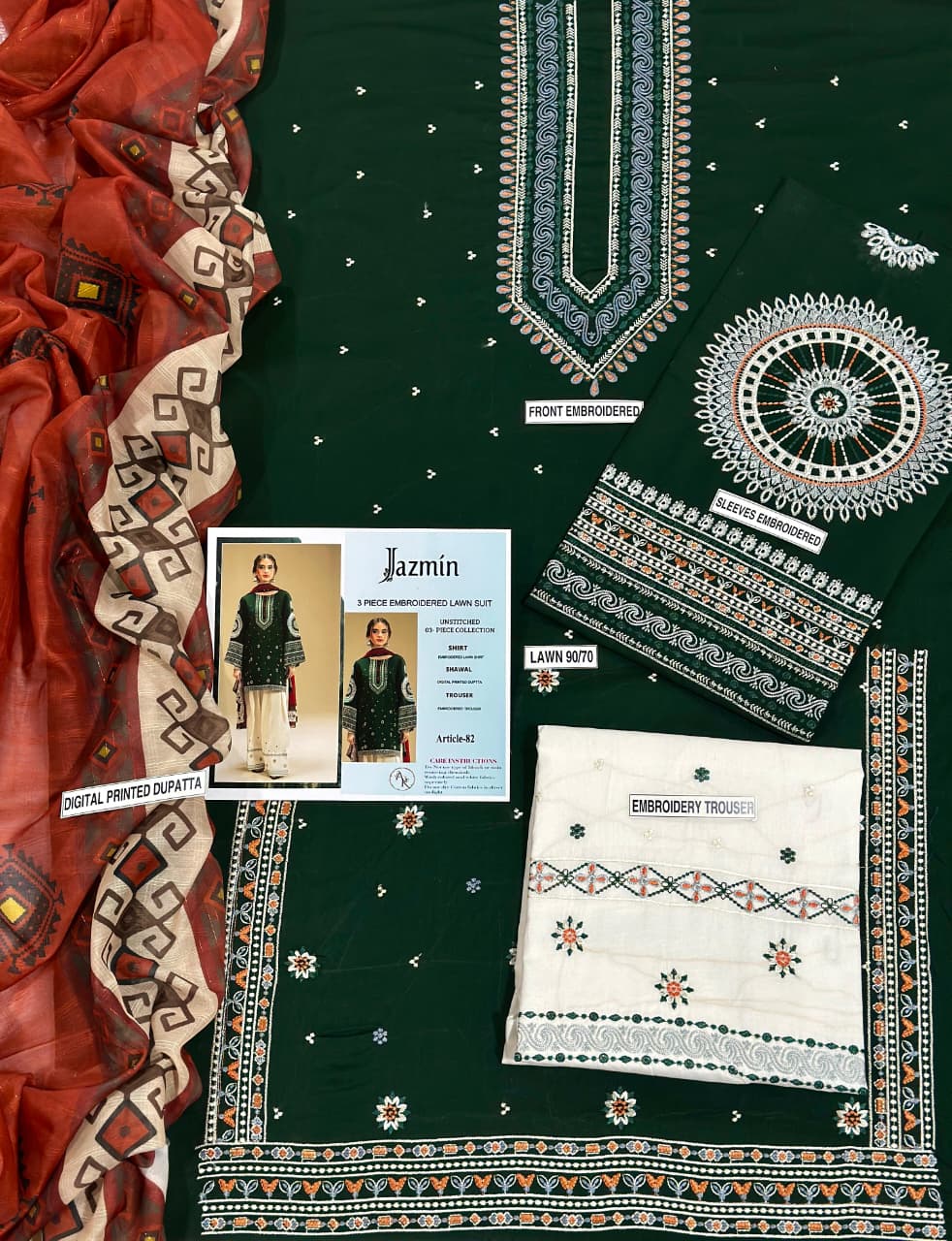 Jazmine Unstiched 3PC Lawn Fabric