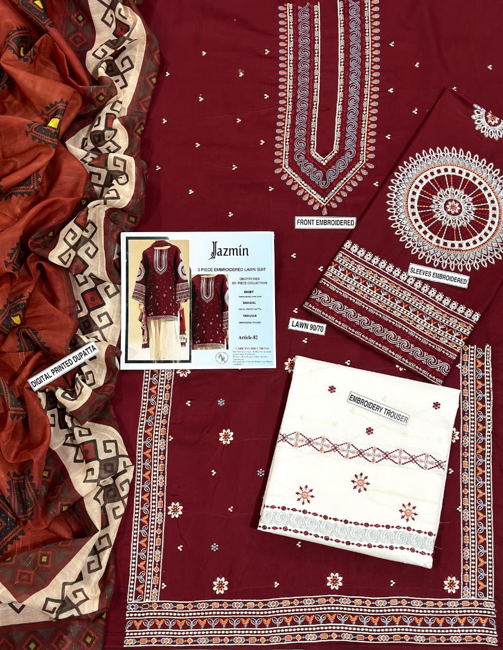 Jazmine Unstiched 3PC Lawn Fabric