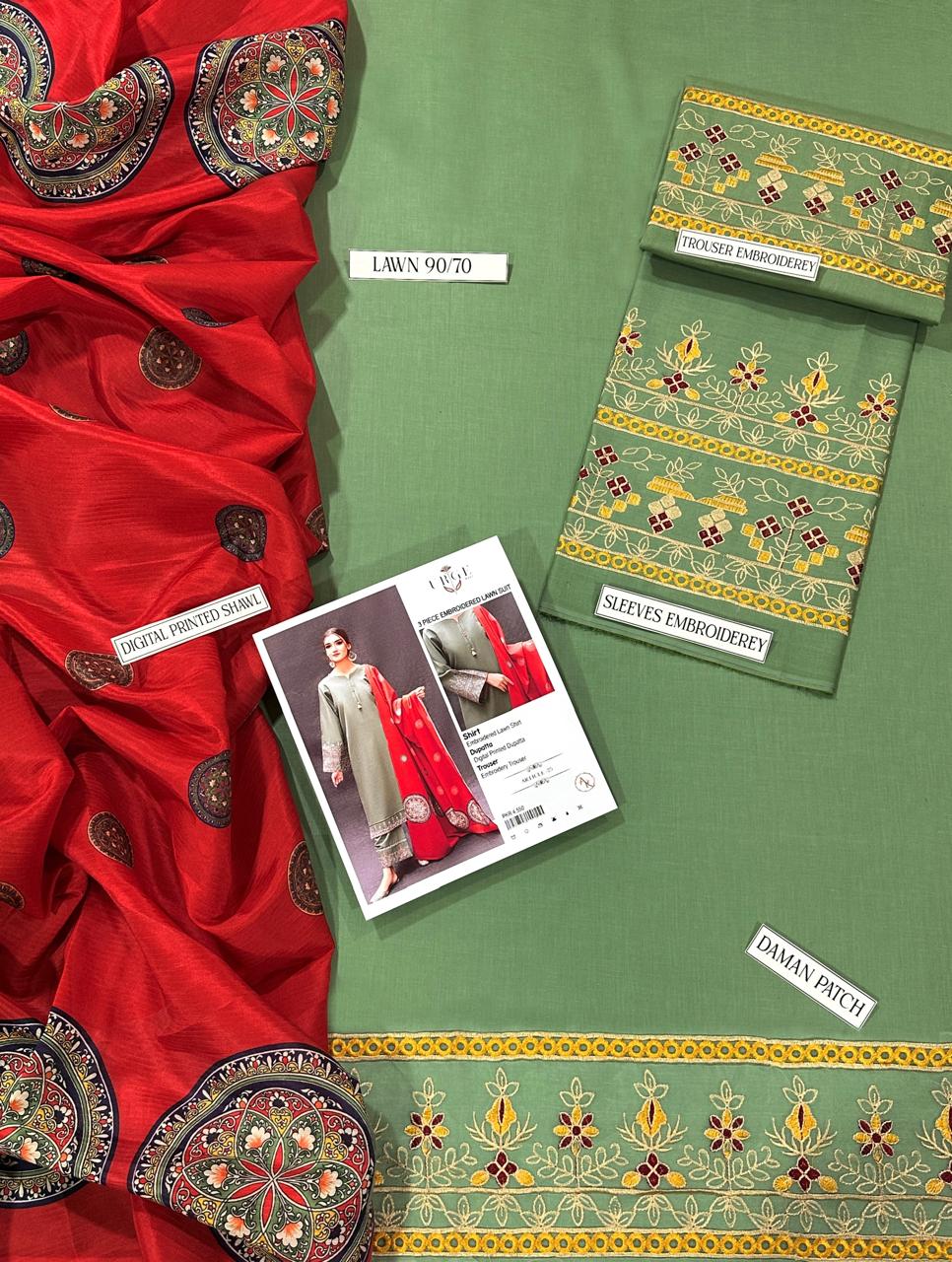 Unstiched 3PC Lawn Fabric