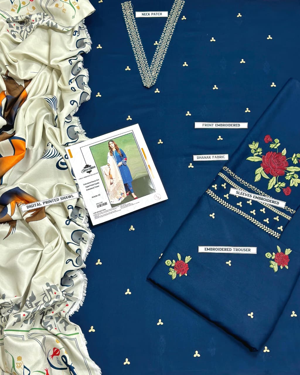 URGE - – Luxury Embroidered 3-Piece in DHANAK UNSTITCED