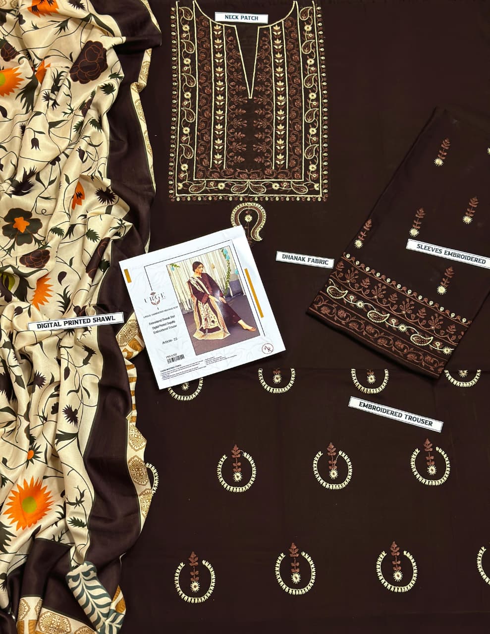 URGE - – Luxury Embroidered 3-Piece in DHANAK UNSTICED