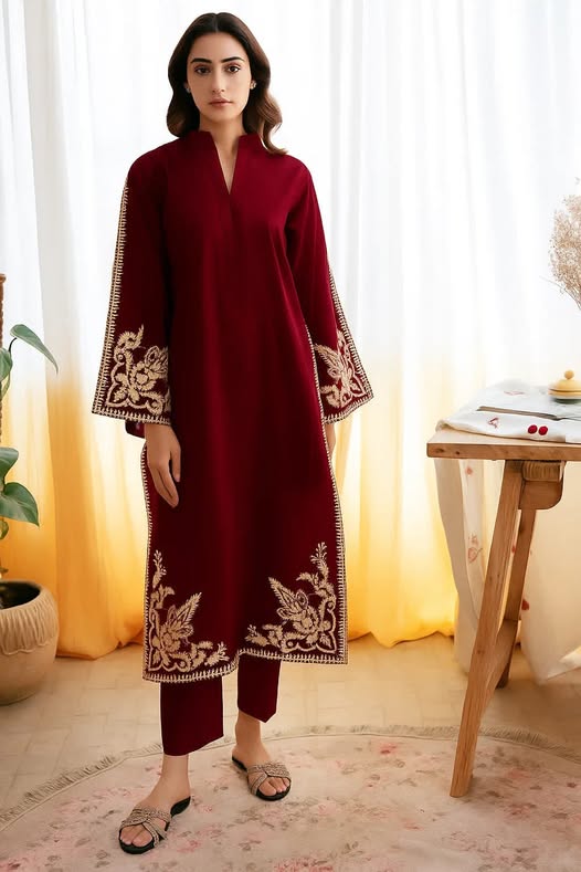 Sapphire Dhanak Embrodiered Winter 2 Piece Dress - J0512