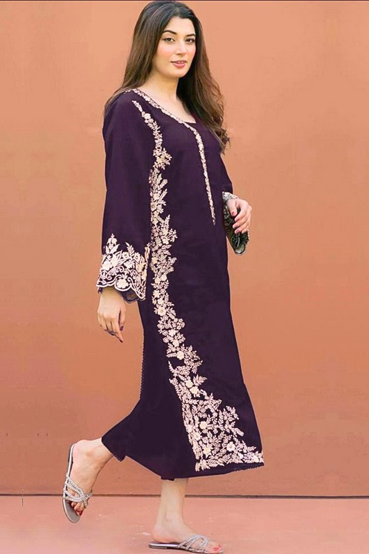 Embroidered 2Pc Lawn Unstitched Summer Dress Plum - DM-05