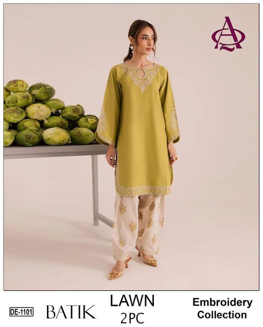 Heavy Embroidered 2Pc Lawn Unstitched Summer Dress - DE-1101