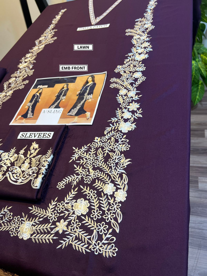 Embroidered 2Pc Lawn Unstitched Summer Dress Plum - DM-05