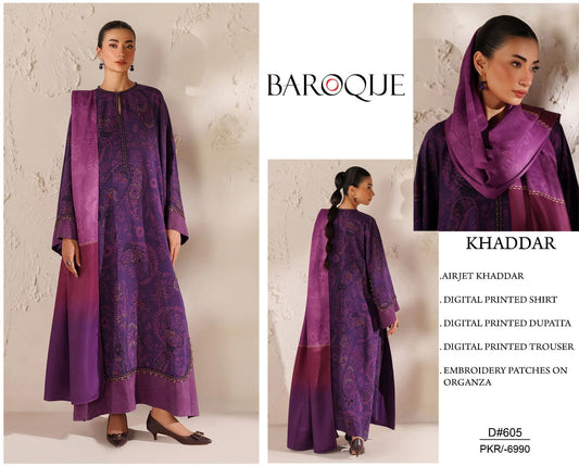 ✨ Khaddar Embroidered Unstitched Suit with Khaddar Shawl ✨