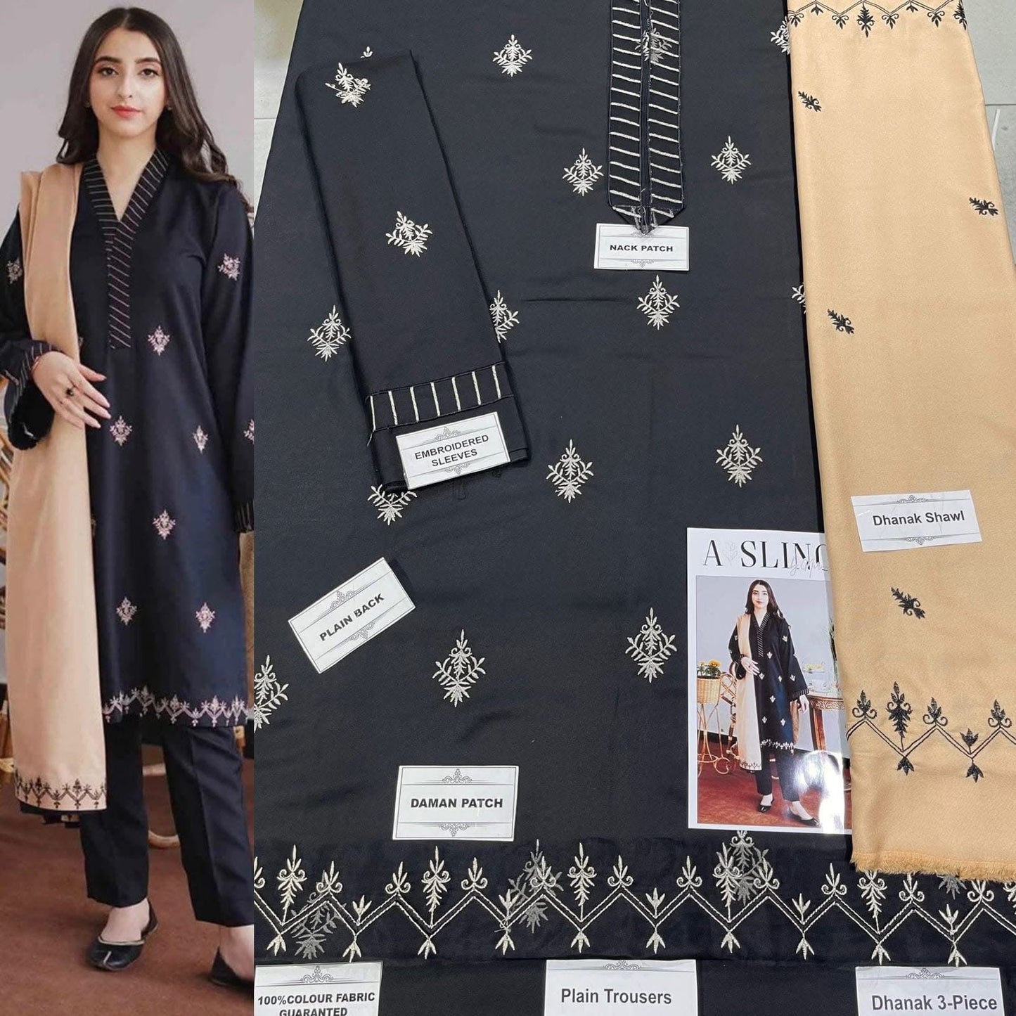 Luxury Embroidered 3-Piece in DHANAK UNSTICED