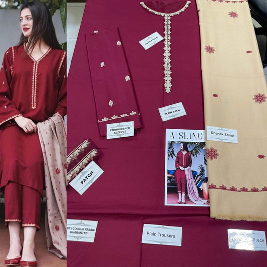 Luxury Embroidered 3-Piece in DHANAK UNSTICED