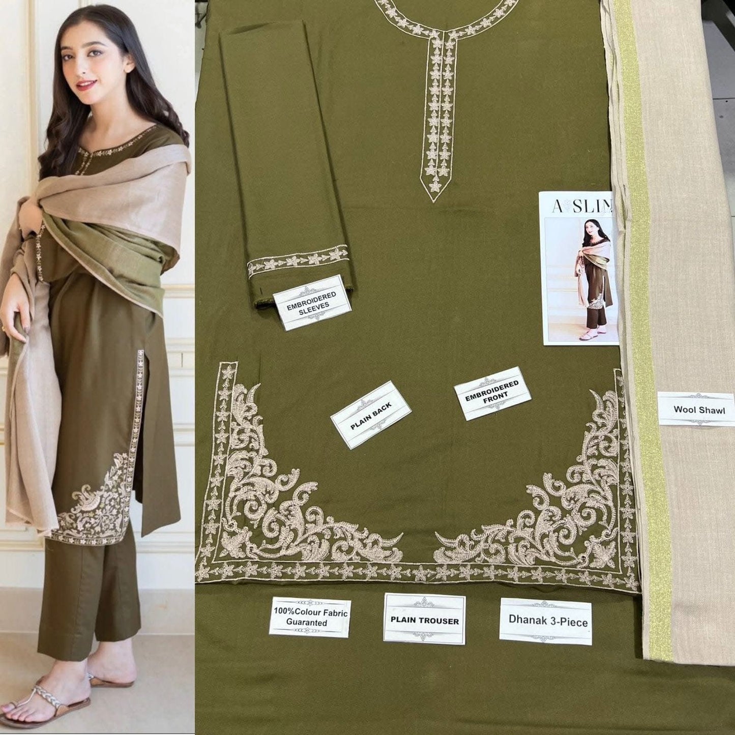 Luxury Embroidered 3-Piece in DHANAK UNSTICED