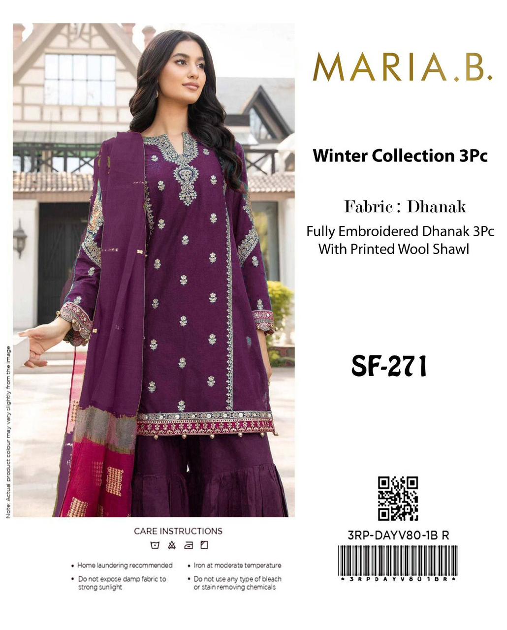 Luxury Embroidered 3-Piece in DHANAK UNSTICED