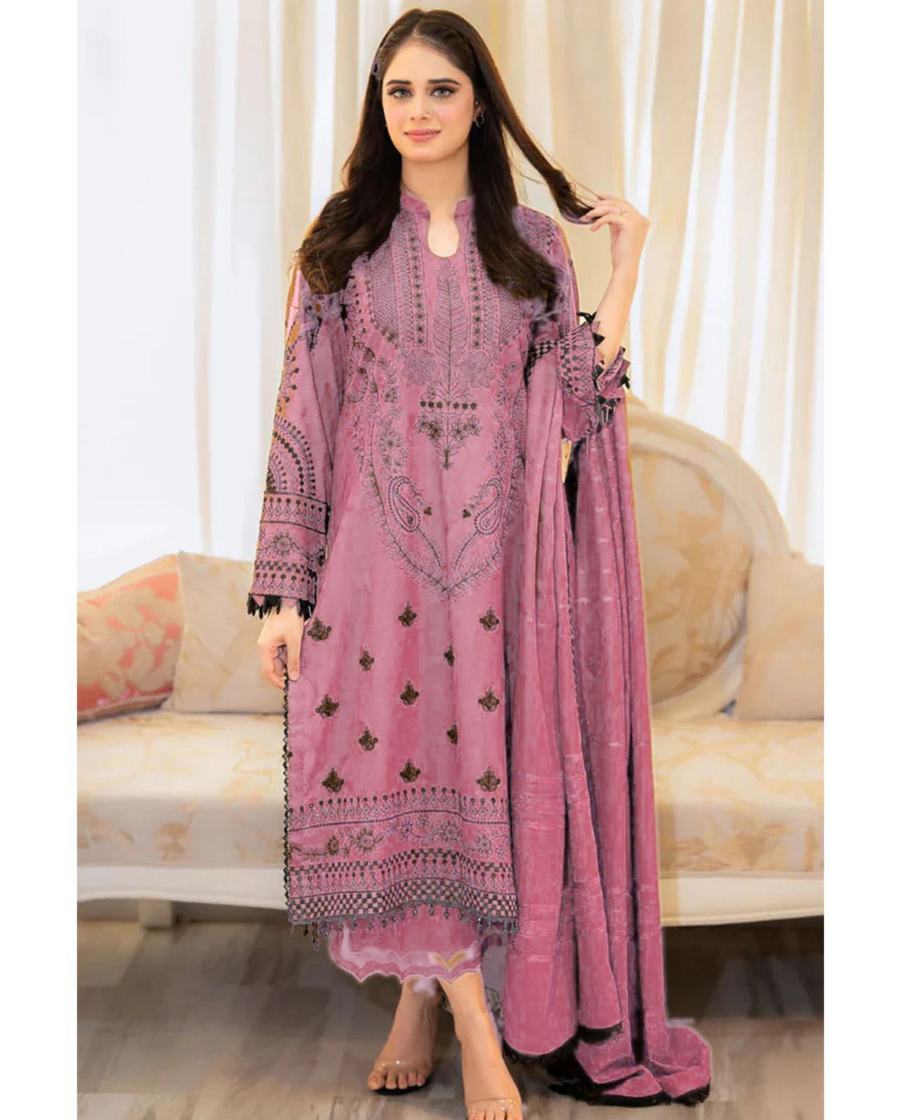 Luxury Embroidered 3-Piece in DHANAK UNSTICED