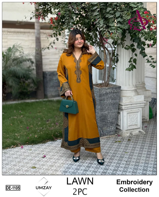 Sequin Embroidered 2Pc Lawn Unstitched Dress - DE-1105