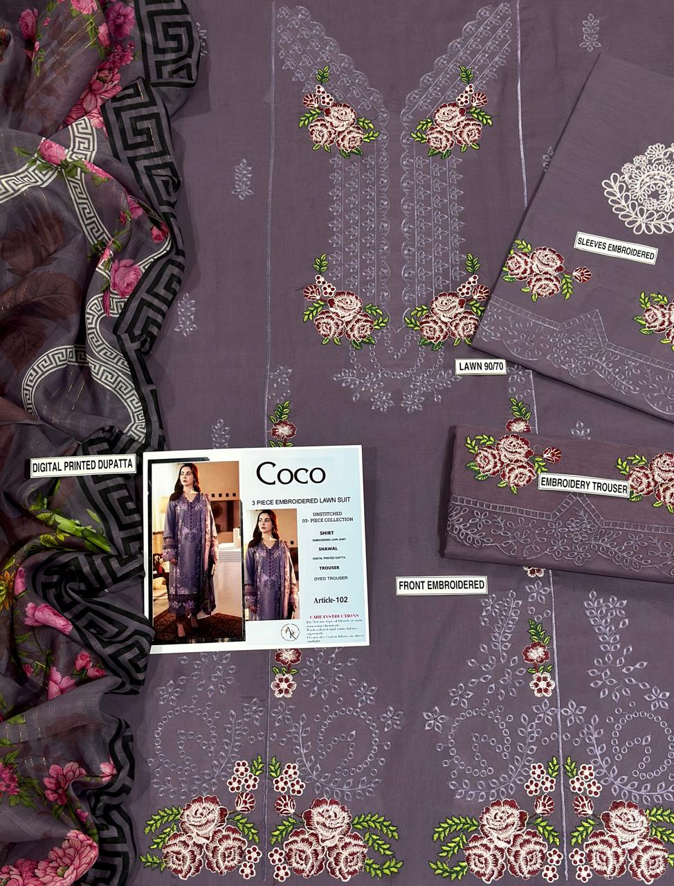 Unstiched 3PC Lawn Fabric