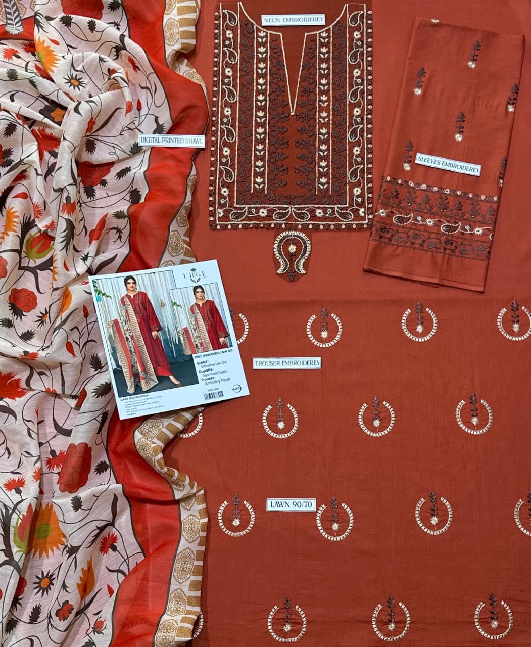 Embroidered 3-Piece in Lawn UNSTICED