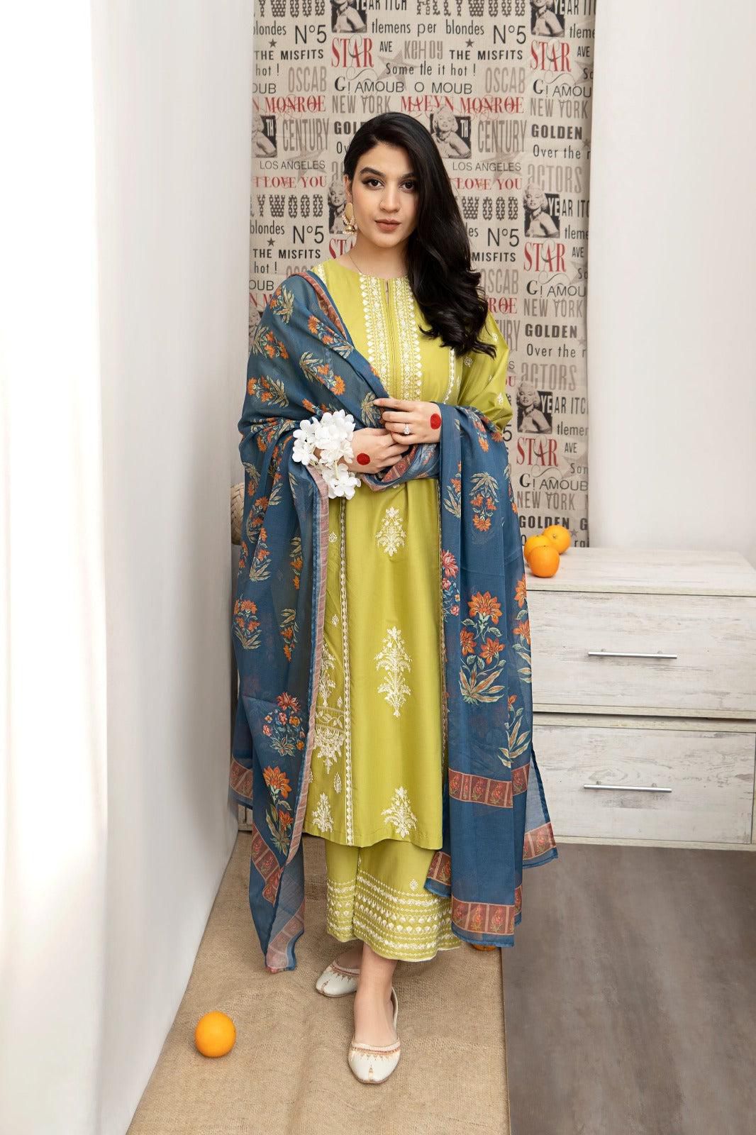 Embroidered 3-Piece in Lawn UNSTICED