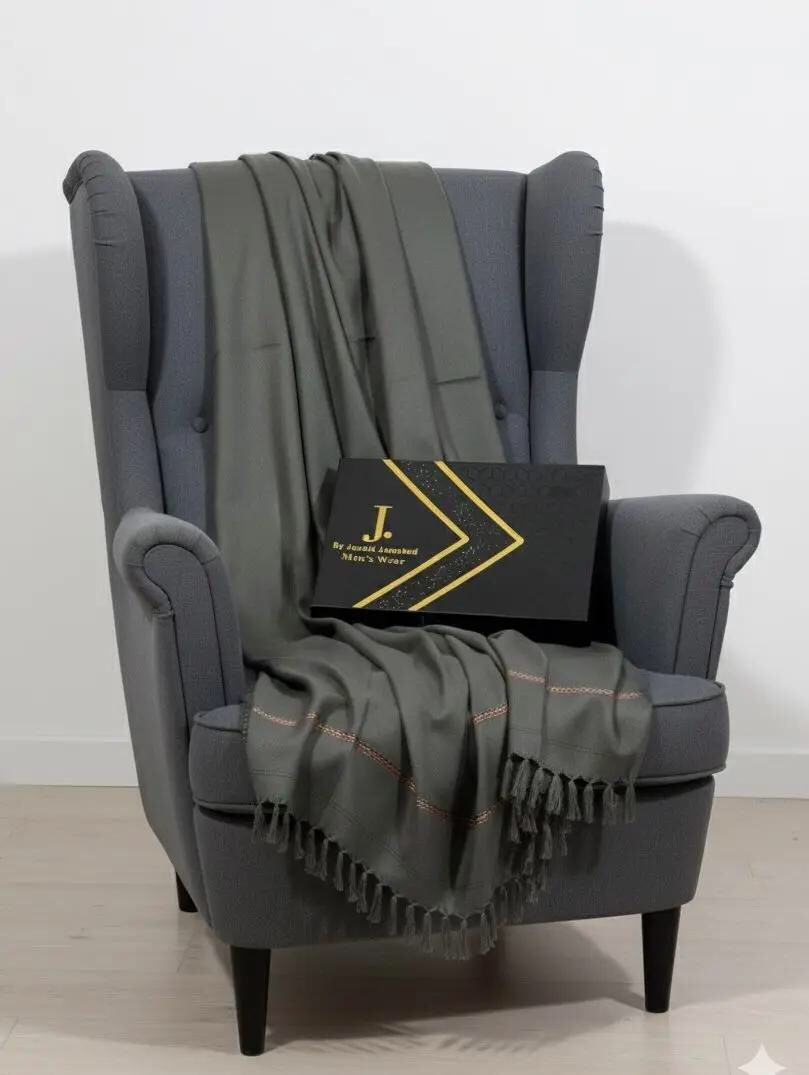 Men’s Premium Wool Shawl with Box (Dark Gray)