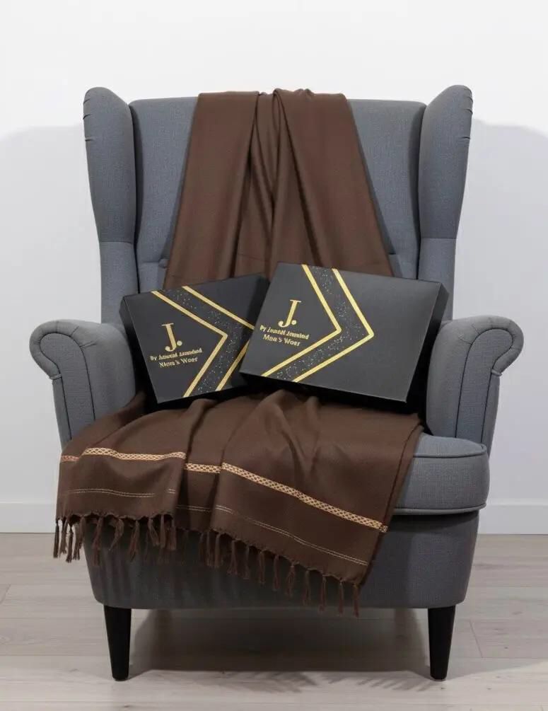 Men’s Premium Wool Shawl with Box (Dark Brown)