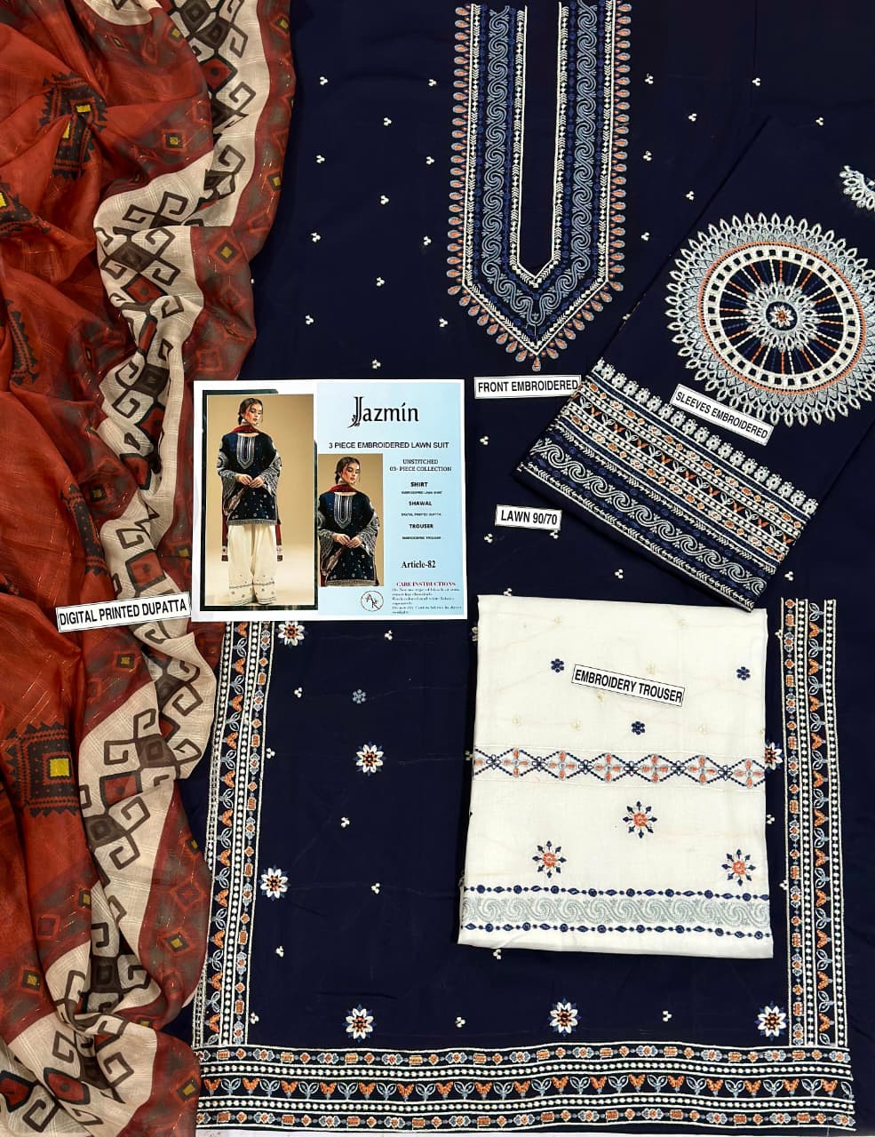 Jazmine Unstiched 3PC Lawn Fabric