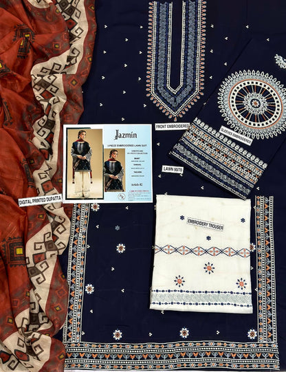 Jazmine Unstiched 3PC Lawn Fabric