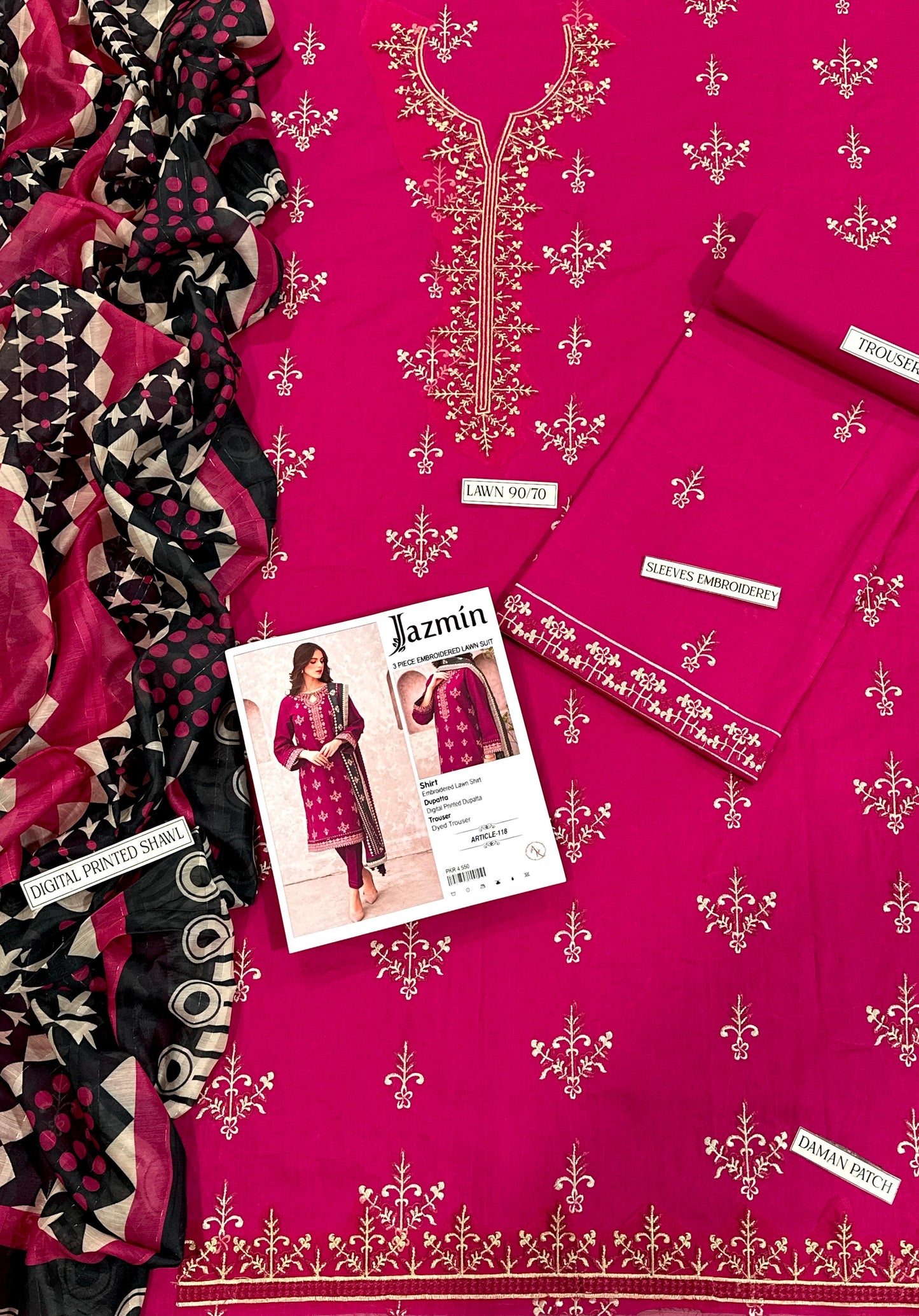 Jazmine Unstiched 3PC Lawn Fabric