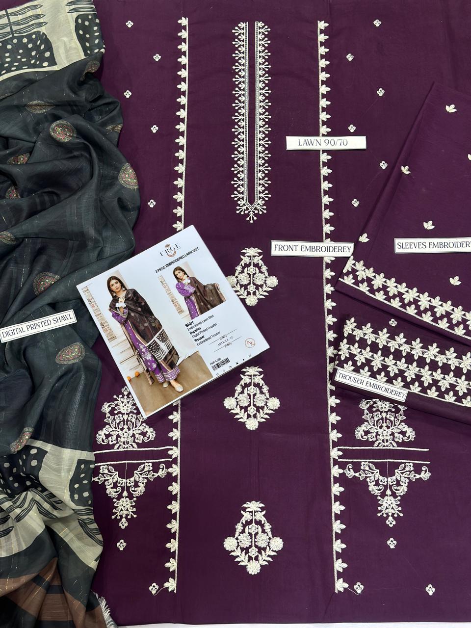 Embroidered 3-Piece in Lawn UNSTICED