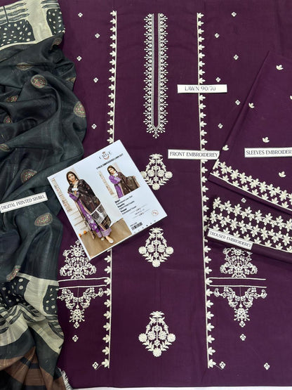 Embroidered 3-Piece in Lawn UNSTICED
