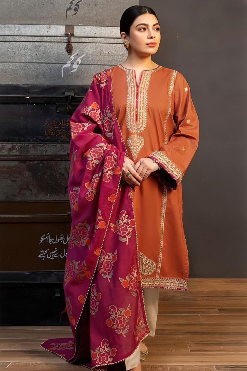 Embroidered 3-Piece in Lawn UNSTICED