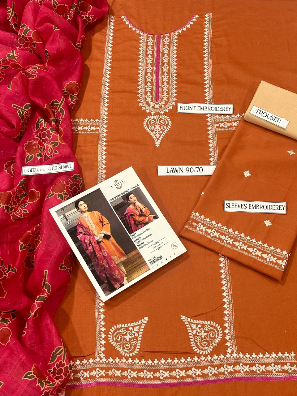 Embroidered 3-Piece in Lawn UNSTICED