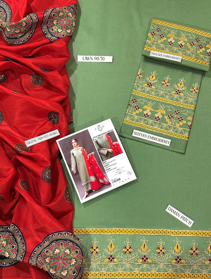 Unstiched 3PC Lawn Fabric